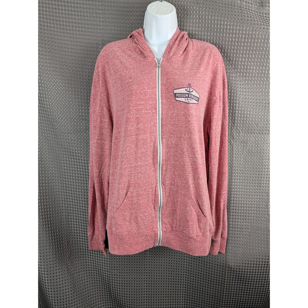 Pink Lightweight Zip Up Hoodie Womens Large Possum Kingdom Lake Texas Sweatshirt